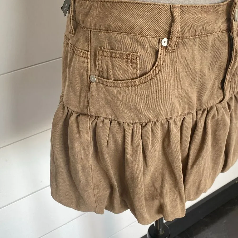 Blank NYC Light Brown Denim Balloon Mini Skirt Size 27 NWT